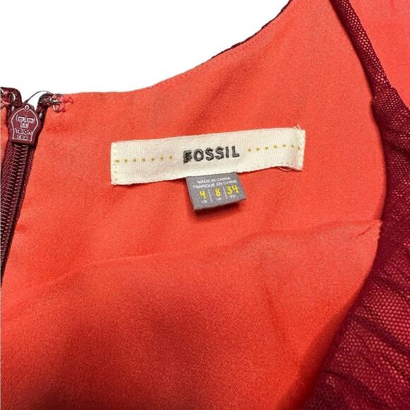 Fossil Red Lacey Mesh Midi Dress Size 4 - Picture 7 of 9